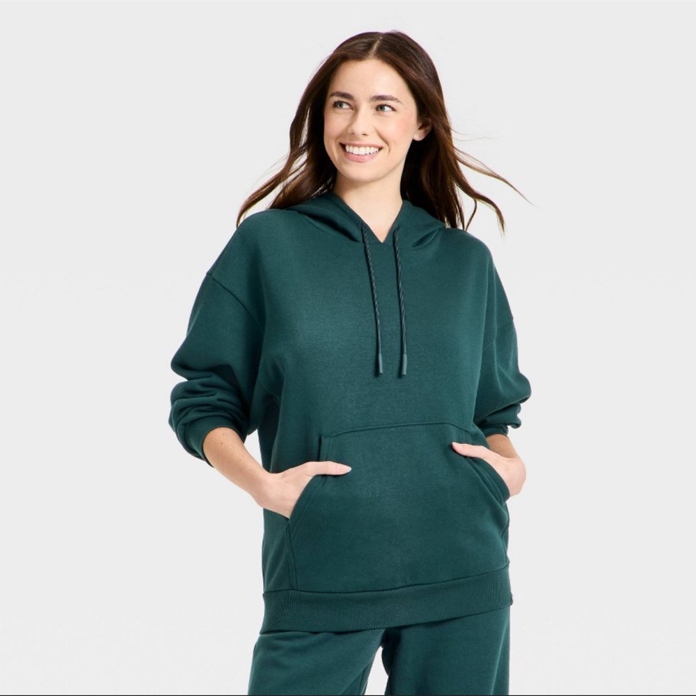 Women's Fleece Hoodie Sweatshirt - JoyLab™ Forest Green M